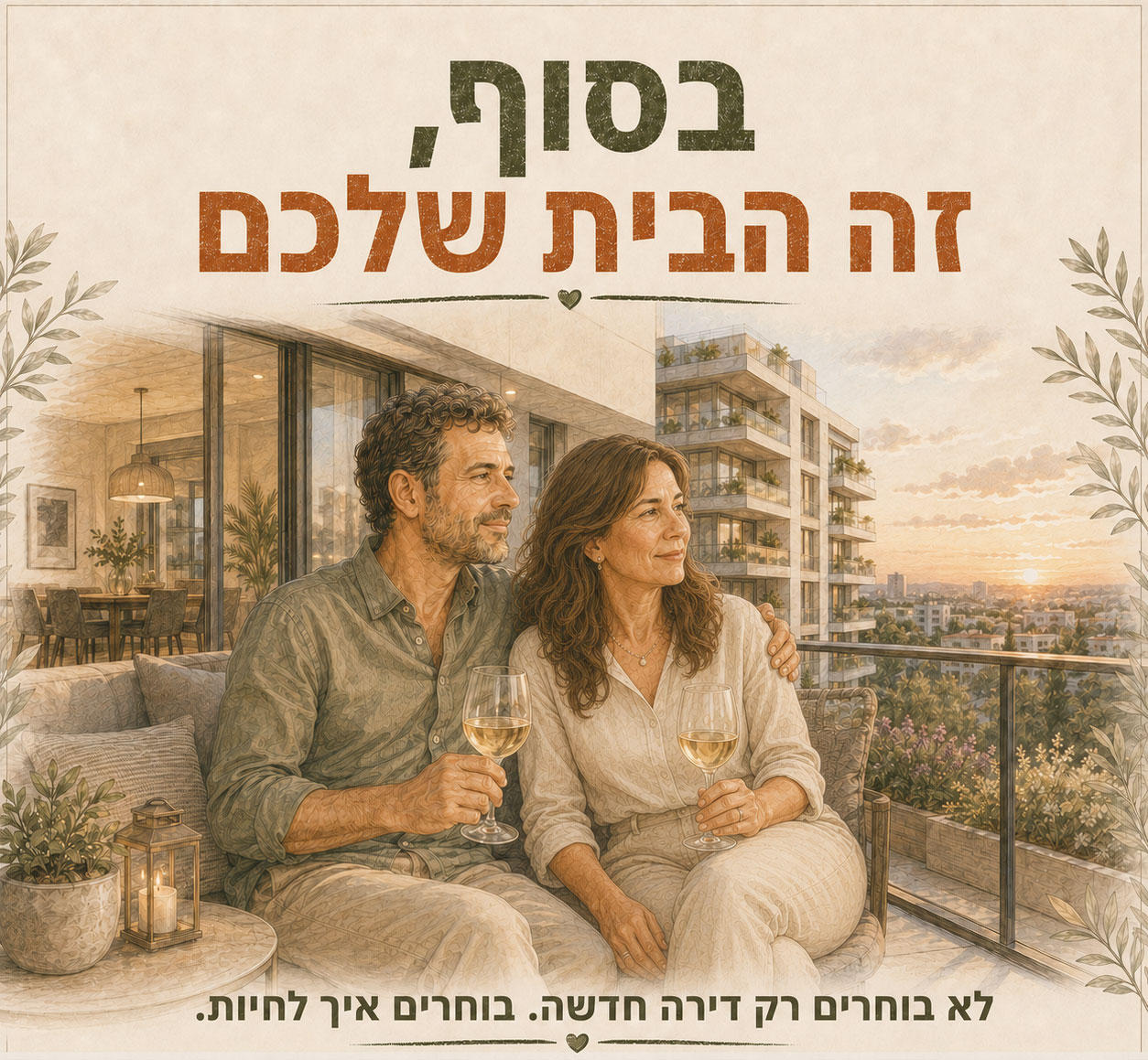 זוג בבית החדש לאחר בחירה נכונה בפינוי בינוי